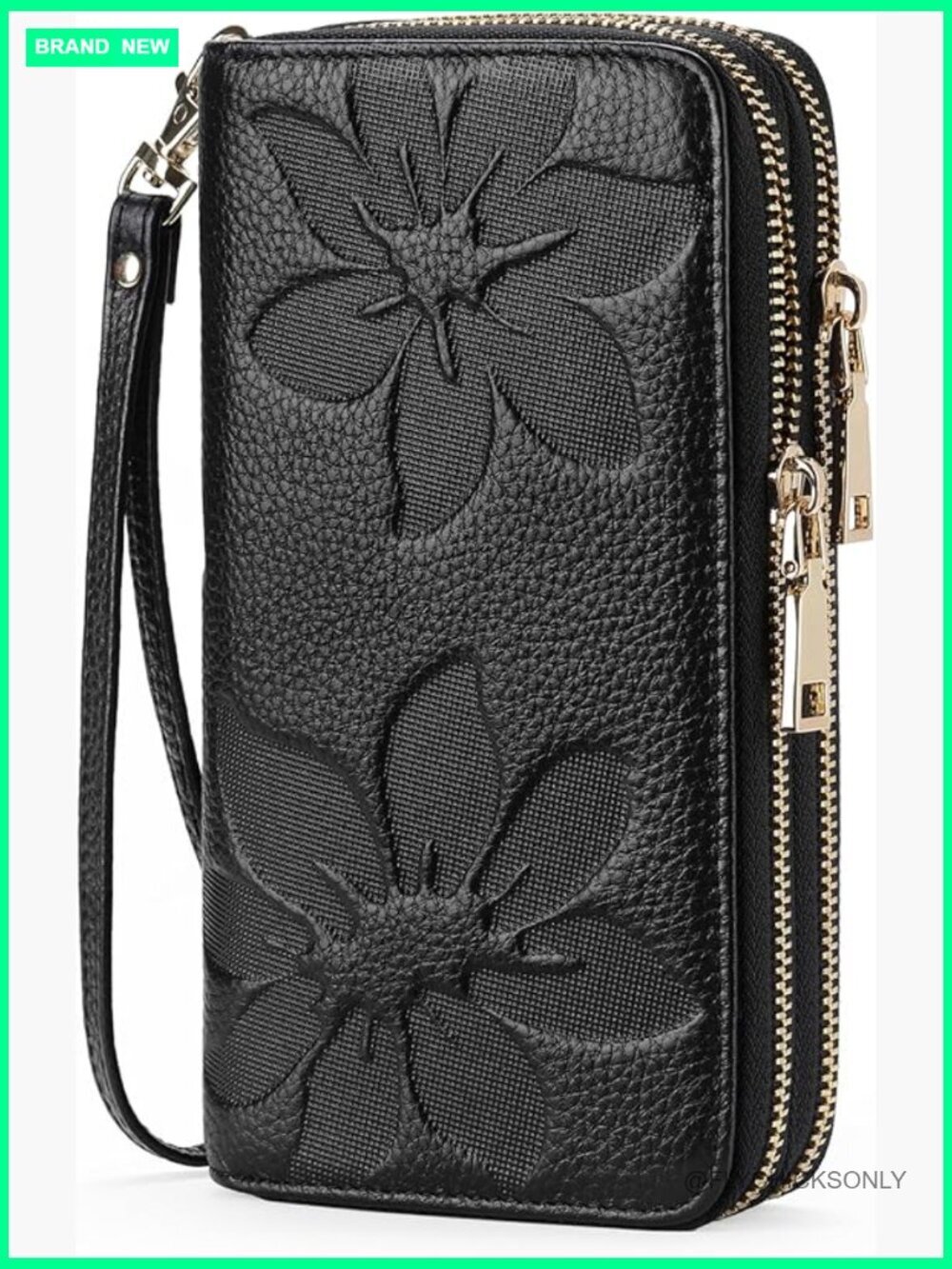 Large Capacity Double Zip Wristlet Leather RFID Blocking Card Holder